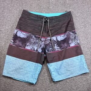 Burnside Board Shorts Mens 34 Blue Floral Striped Tropical Swim Trunks
